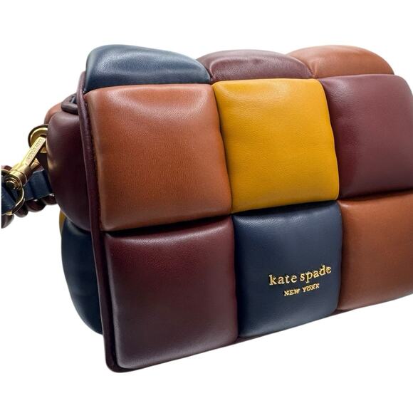 Kate Spade Leather Shoulder Bag Multi Color Leather Tufted Square Crossbody Indi - Picture 1 of 10